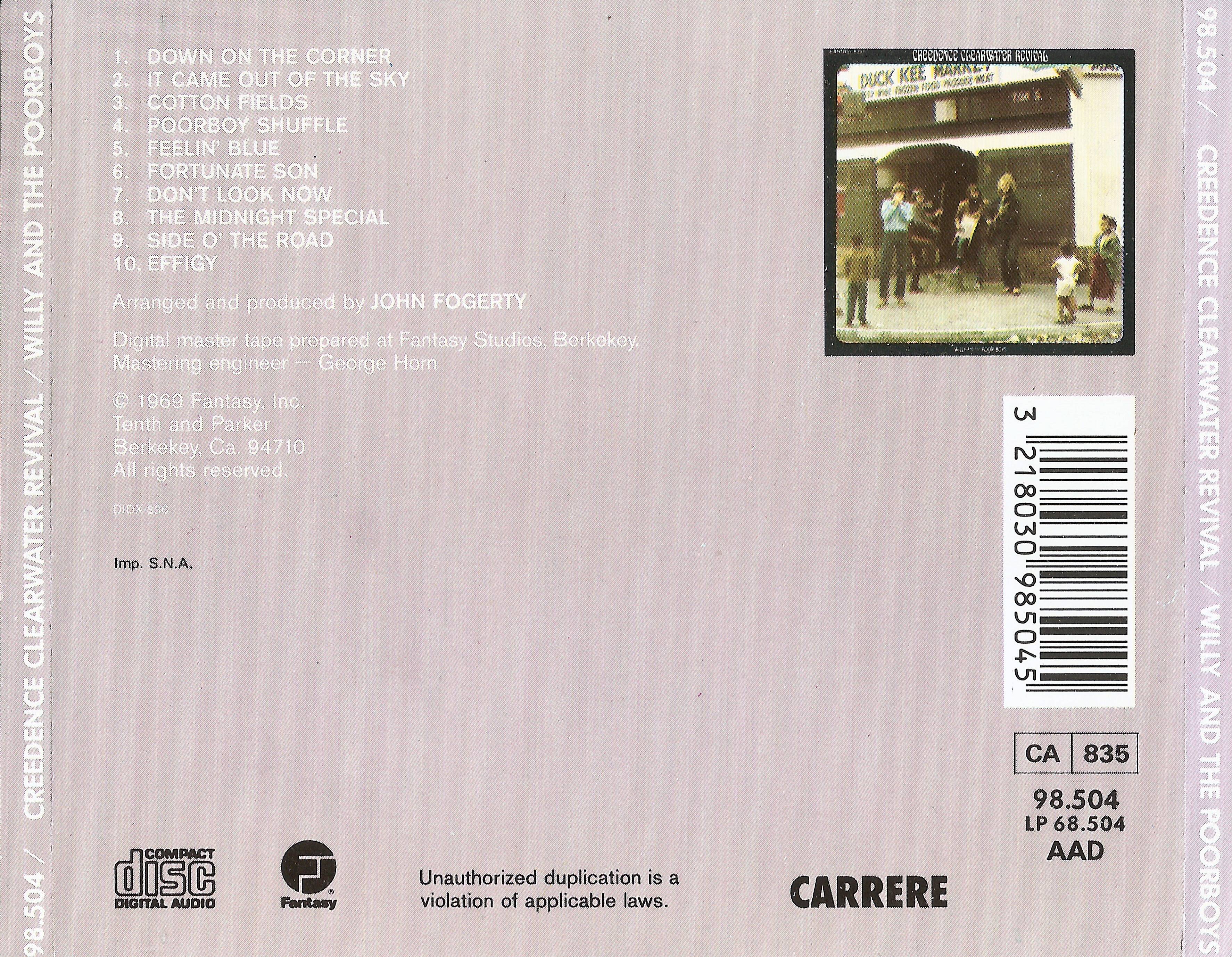 Creedence Clearwater Revival Willy And The Poor Boys : Back FR